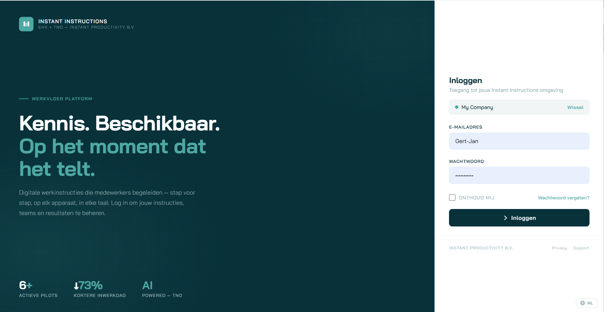 Dashboard van Instant Instructions met meerdere instructies per team en taal